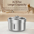 ROJECO Stainless Steel Cat Water Fountain Automatic Pet Drinking Fountain for Cat Dogs Drinker Rechargeable Pet Water Purifier