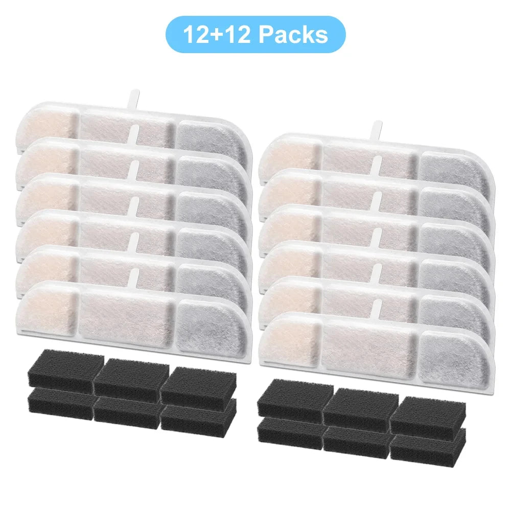 Downypaws Activated Carbon Filter Cartridge Replacement for Cat Drinking Fountain WFP6, 6/12 Pcs Pack