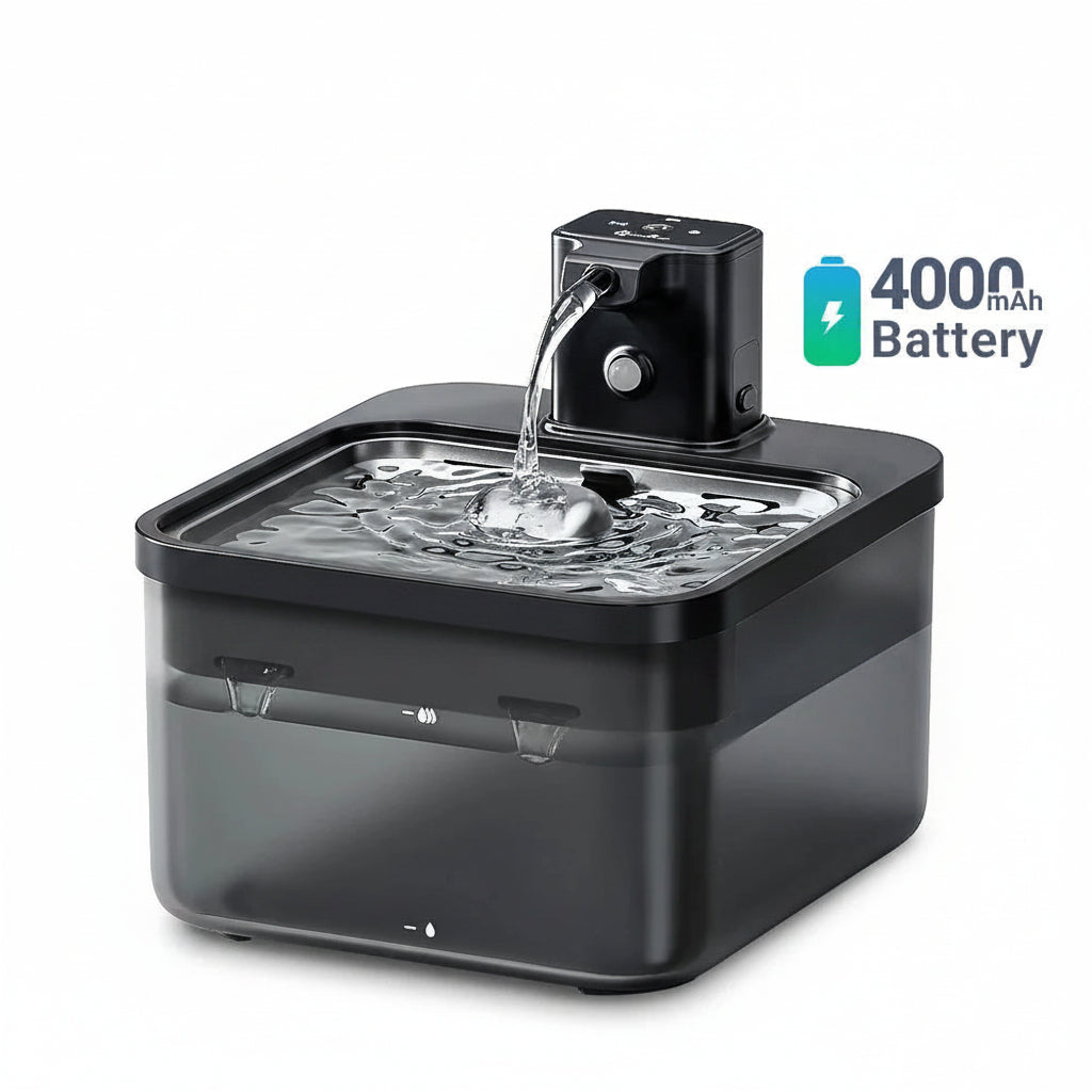 Downypaws 2.5L Automatic Stainless Steel Cat Water Fountain 4000Mah Wireless Pet Drinker Battery & Sensor 2 in 1 Dispenser