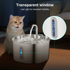 Zyfeeder 2.2L Automatic Cat Water Fountain Square Stainless Steel Pet Water Feeder Dog Water Fountain with Window（No 5V 1A Plug）