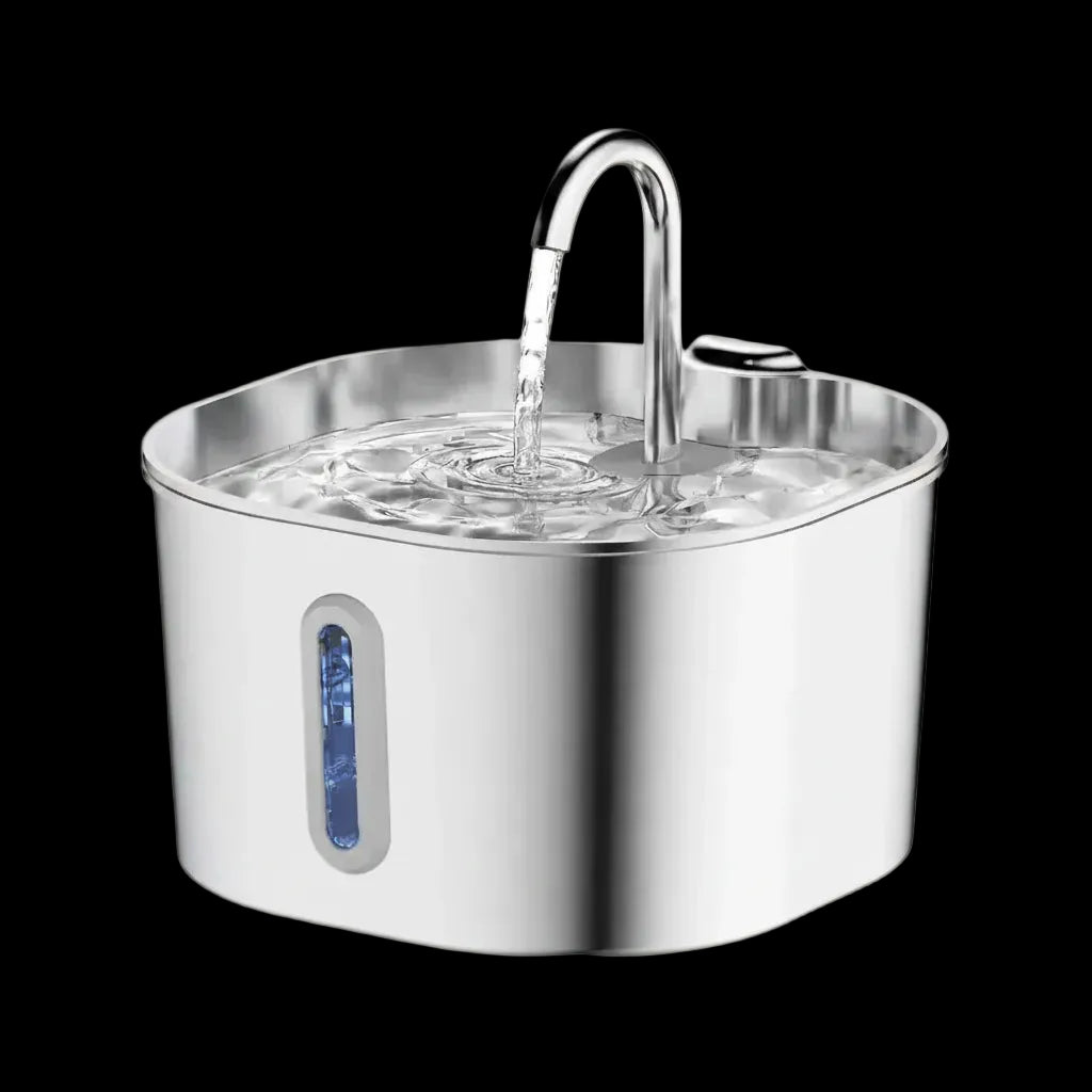 Zyfeeder 2.2L Automatic Cat Water Fountain Square Stainless Steel Pet Water Feeder Dog Water Fountain with Window（No 5V 1A Plug）