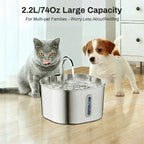 Zyfeeder 2.2L Automatic Cat Water Fountain Square Stainless Steel Pet Water Feeder Dog Water Fountain with Window（No 5V 1A Plug）